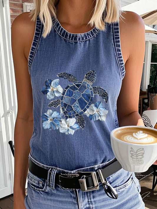 Women's Hawaiian Turtle Hibiscus Vest
