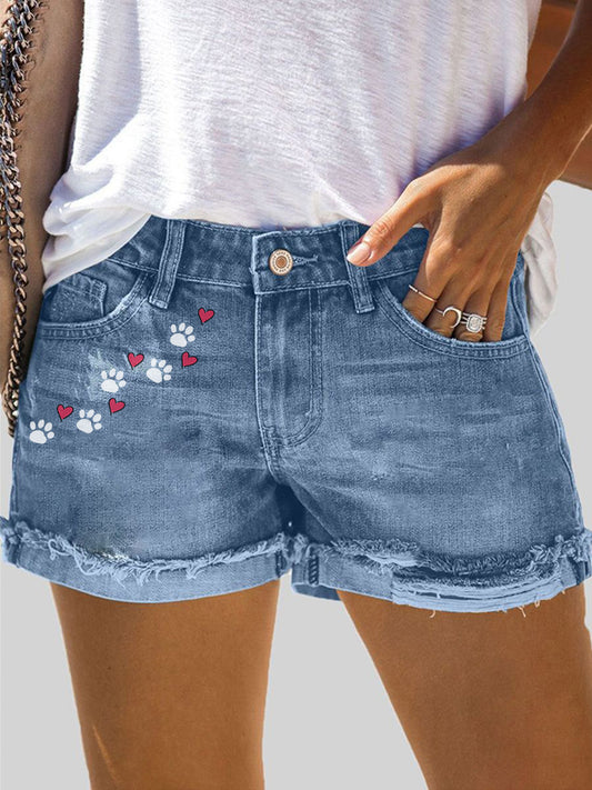 Women's puppy paw denim shorts