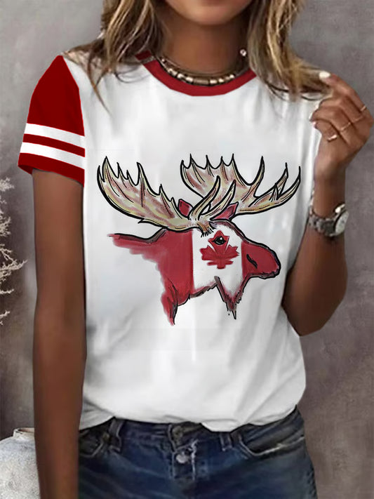 Women's Canada Flag Maple Leaf Short Sleeve T-shirt