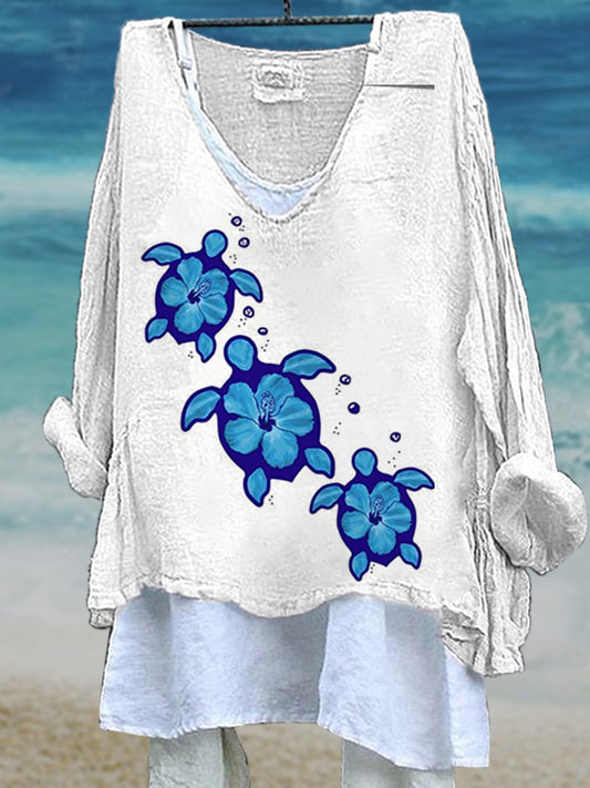 Women's Sea turtles Long Sleeves V-neck Top