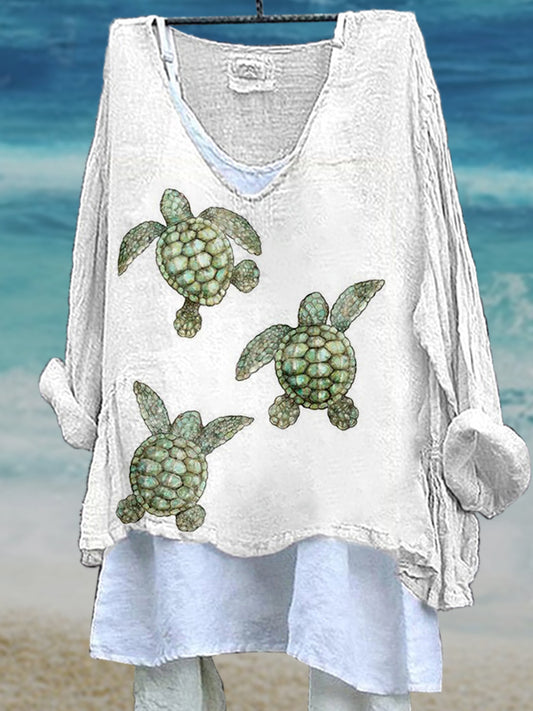 Women's Sea turtles Long Sleeves V-neck Top