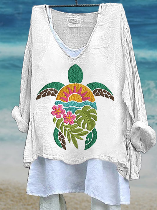 Women's Sea turtles Long Sleeves V-neck Top