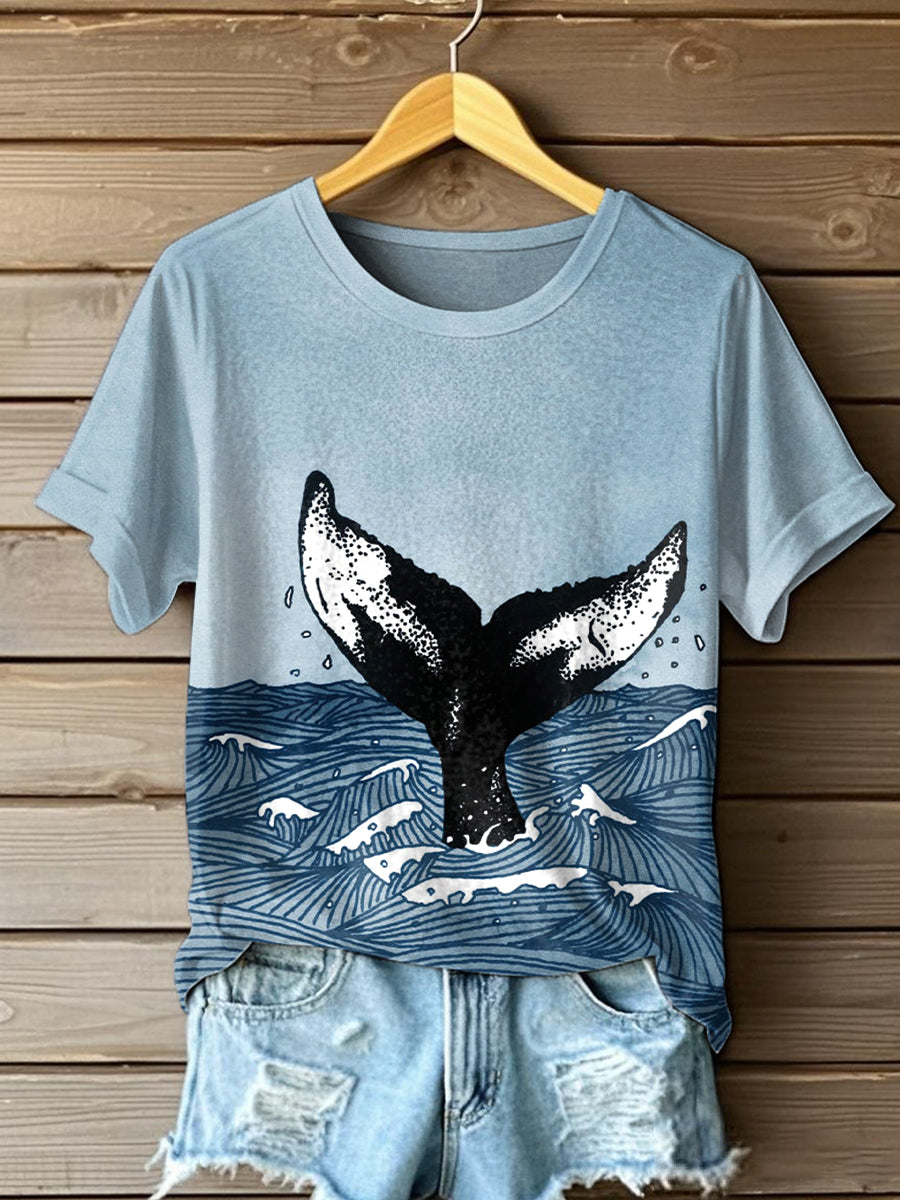 Women's Whale Art Print Short Sleeve T-Shirt