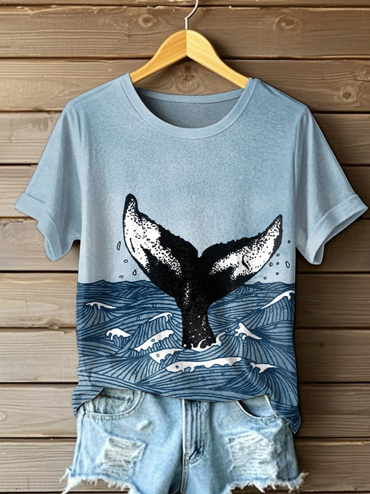 Women's Whale Art Print Short Sleeve T-Shirt