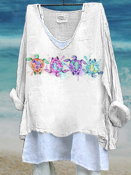 Women's Sea turtles Long Sleeves V-neck Top