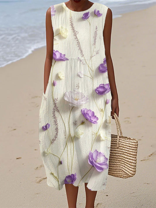 Women's Floral Pattern Linen Dress
