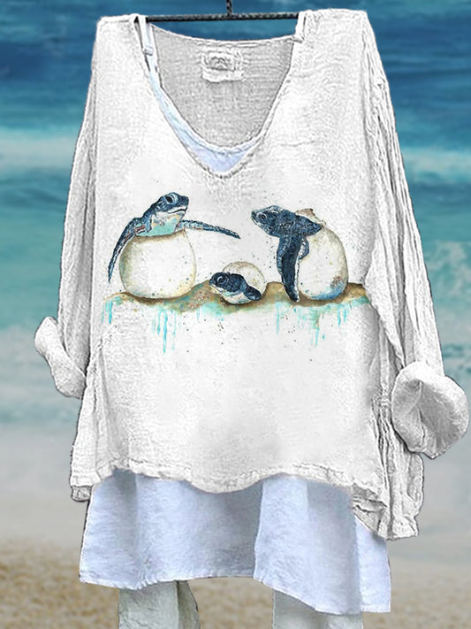 Women's Sea turtles Long Sleeves V-neck Top
