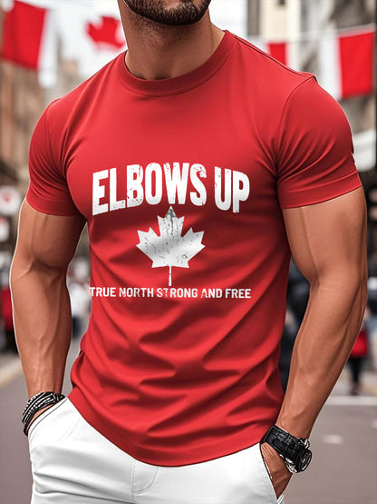 Men's Elbows Up True North Strong And Free Canadian Maple Leaf Print Casual Tee