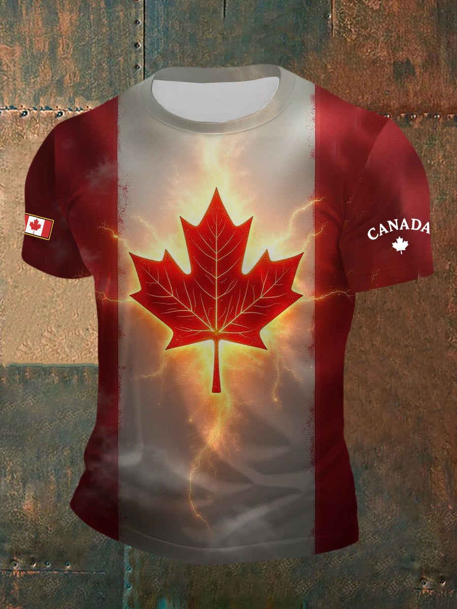 Men's Canadian Maple Leaf Print Casual Short Sleeve T-shirt