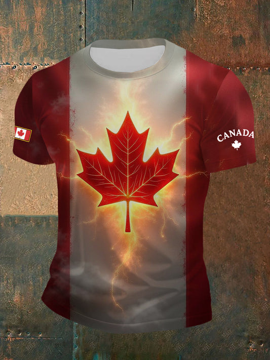 Men's Canadian Maple Leaf Print Casual Short Sleeve T-shirt