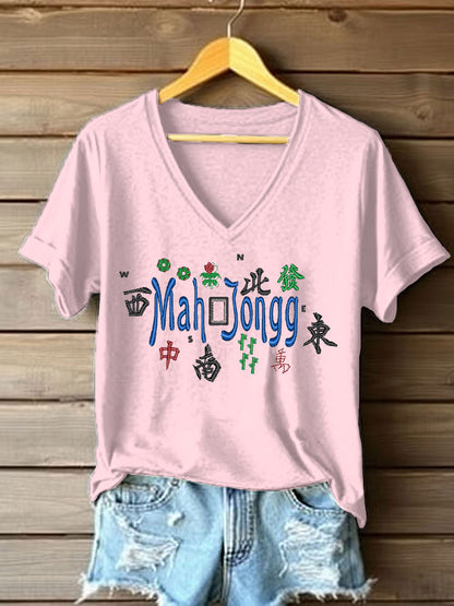 Women's Mahjong Embroidery Print T-shirt
