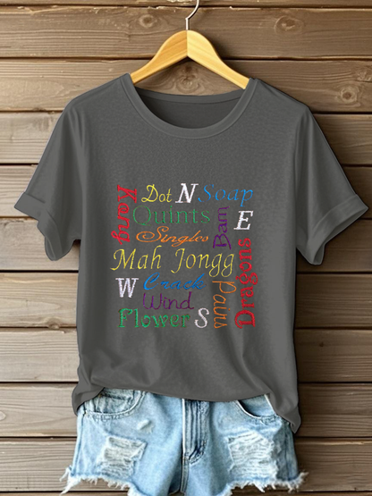 Women's Mahjong Embroidery Print T-shirt