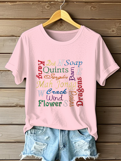 Women's Mahjong Embroidery Print T-shirt