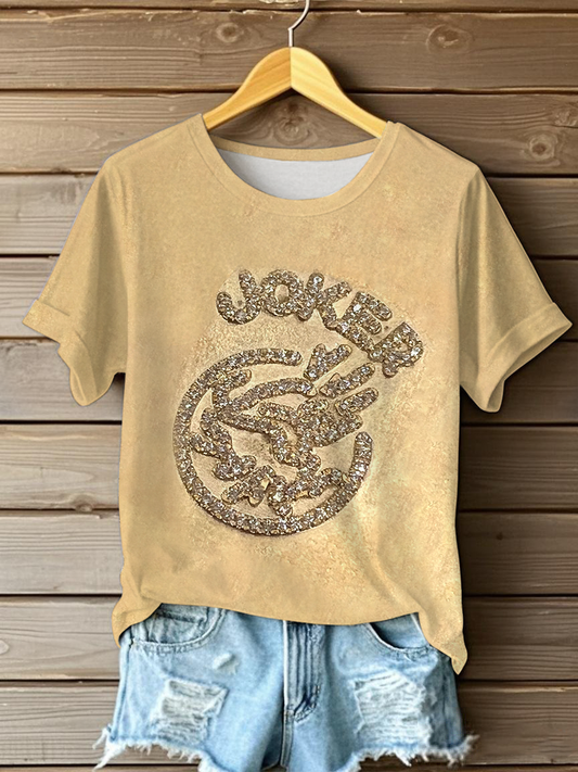 Women's Mahjong Rhinestone Print T-shirt