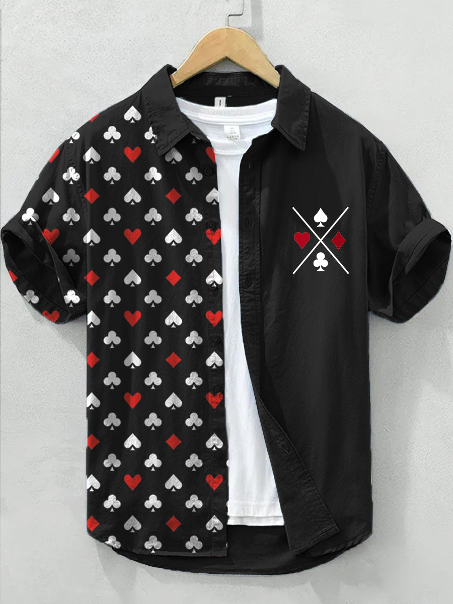 Men's Texas Hold'em Art Print Linen Shirt