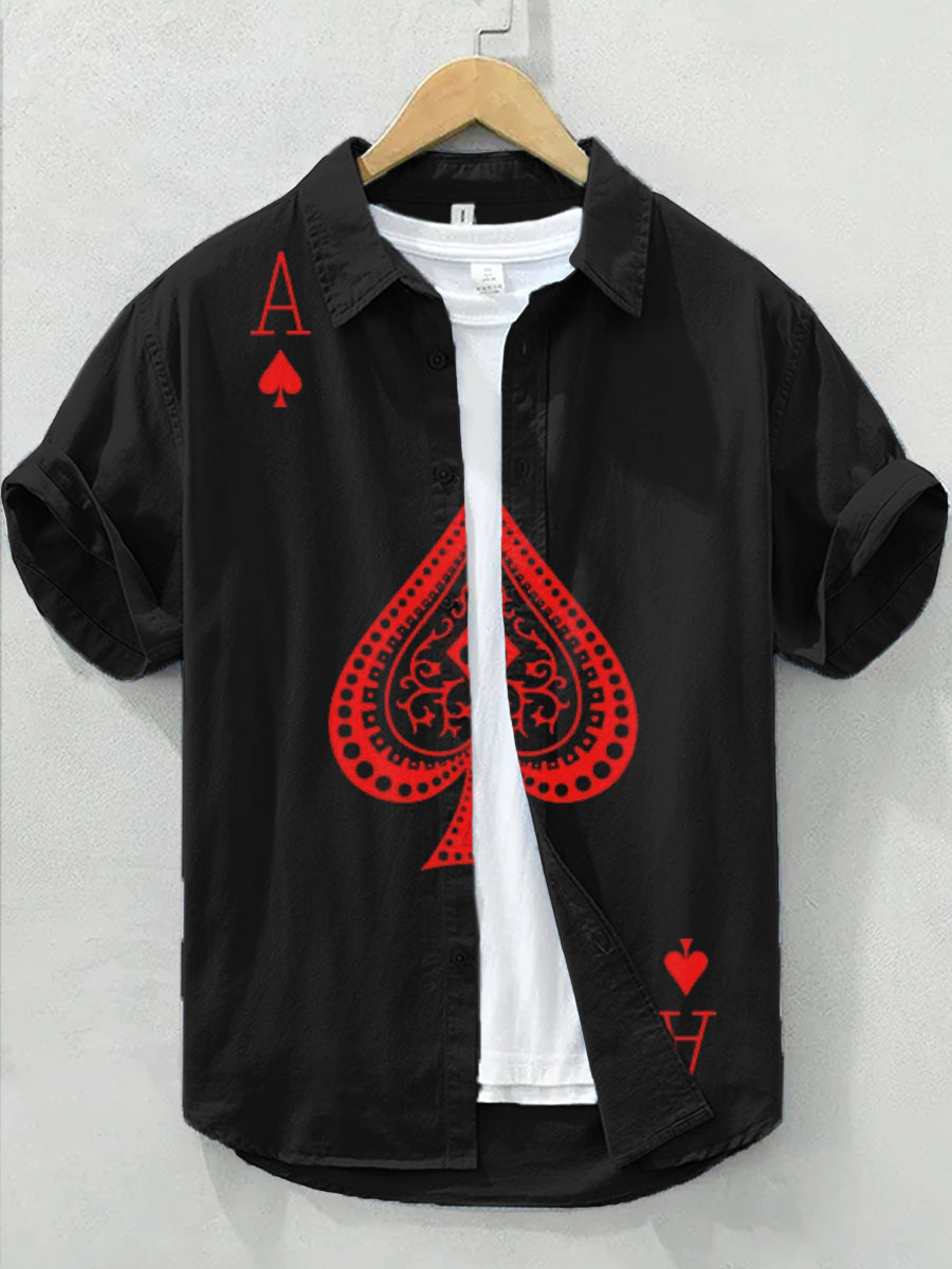 Men's Texas Hold'em Art Print Linen Shirt