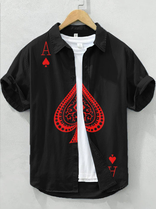 Men's Texas Hold'em Art Print Linen Shirt