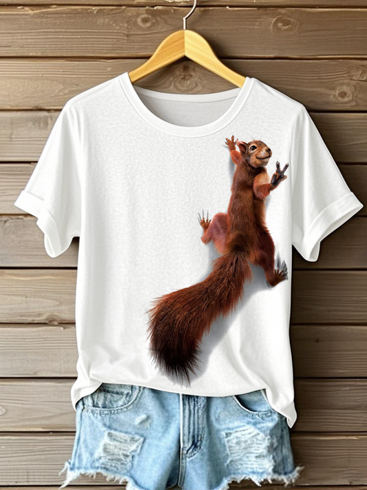 Women's squirrel print casual T-shirts