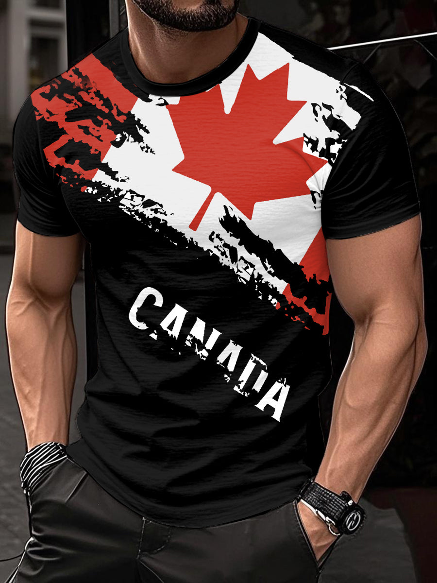 Men's Canadian Flag Maple Leaf Print Casual Tee