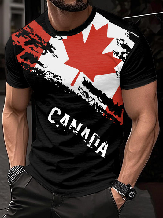 Men's Canadian Flag Maple Leaf Print Casual Tee