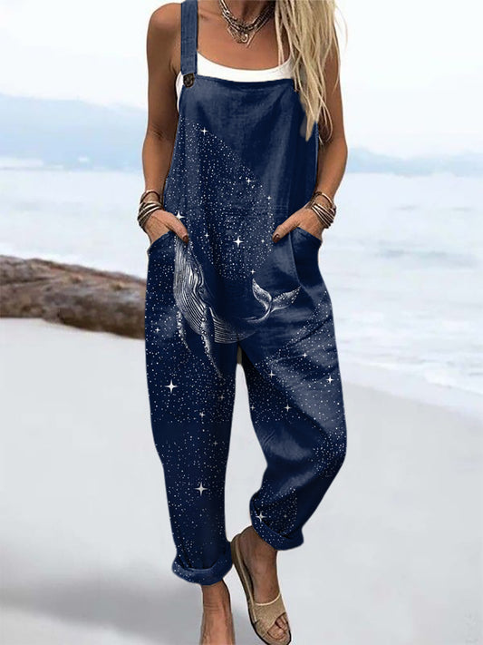 Women's Animal Art Print Casual Overalls Wide Leg Pants