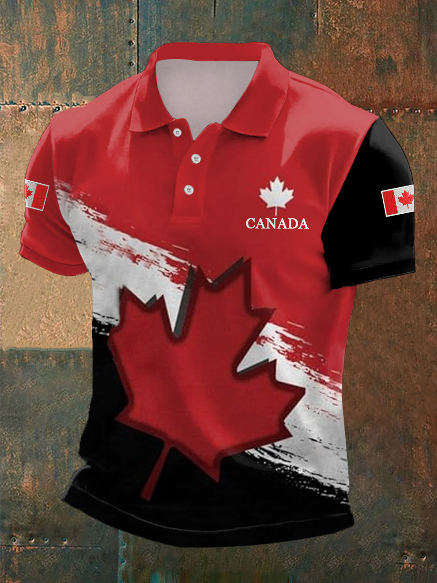 Men's Canadian Flag Maple Leaf Print Casual Top