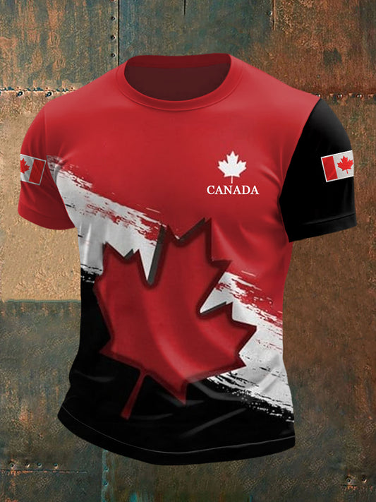 Men's Canadian Flag Maple Leaf Print Casual Tee