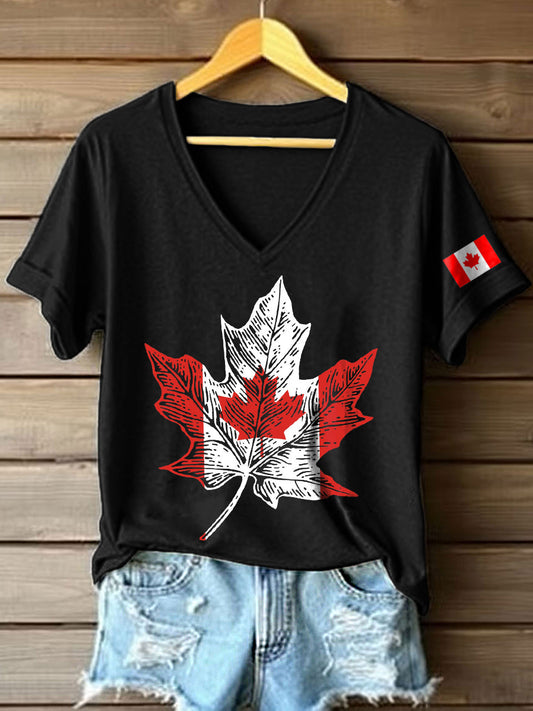 Women's Canada Maple Leaf Print V-Neck T-Shirt