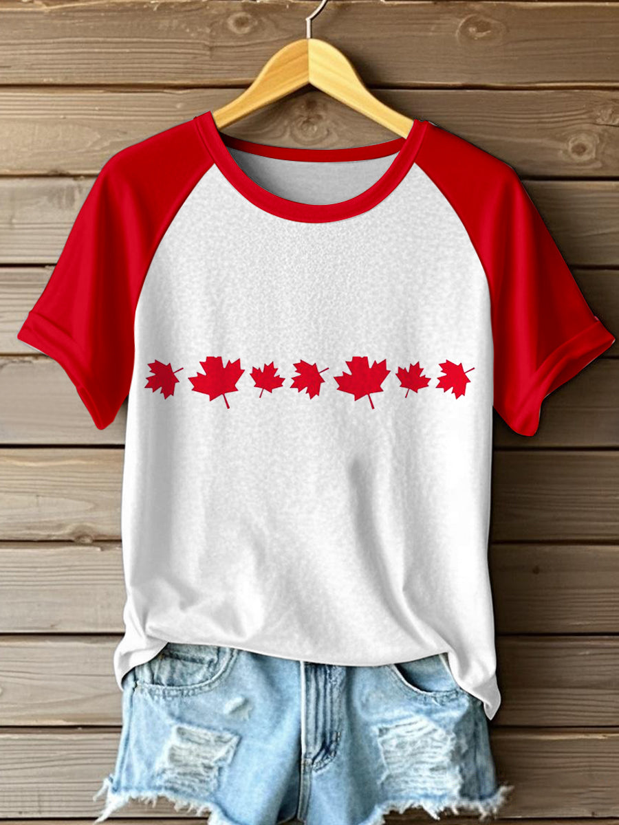 Women's Maple Leaf Print Short Sleeve T-Shirt