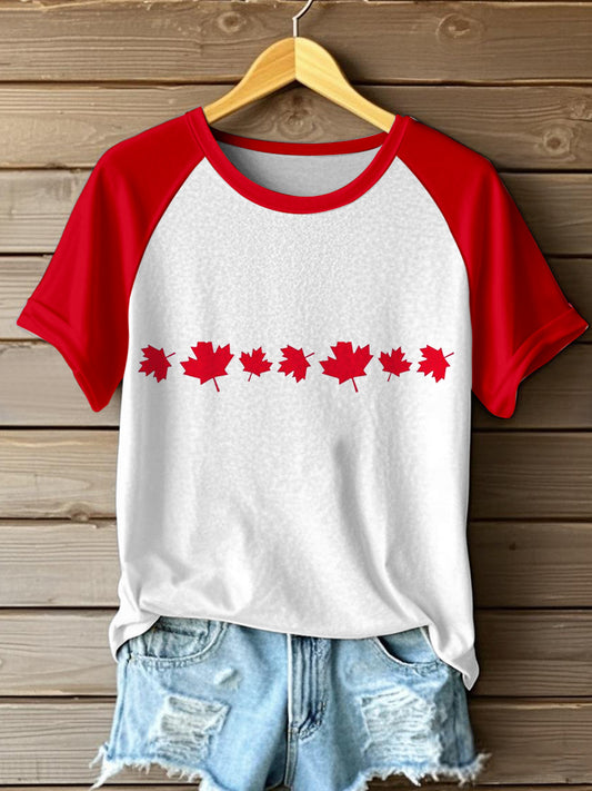 Women's Maple Leaf Print Short Sleeve T-Shirt