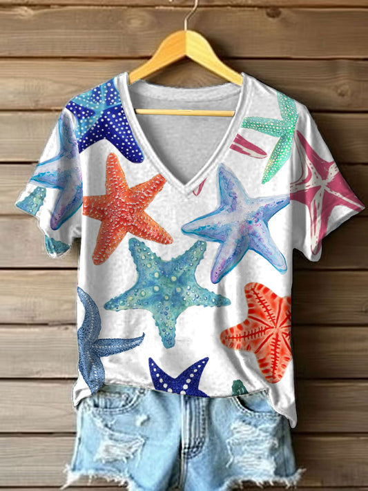 Women's starfish Print short-sleeved T-shirt