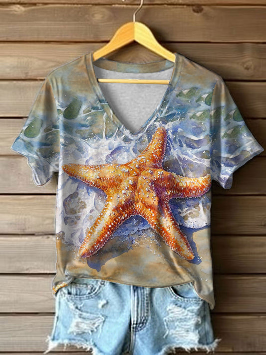 Women's starfish Print short-sleeved T-shirt
