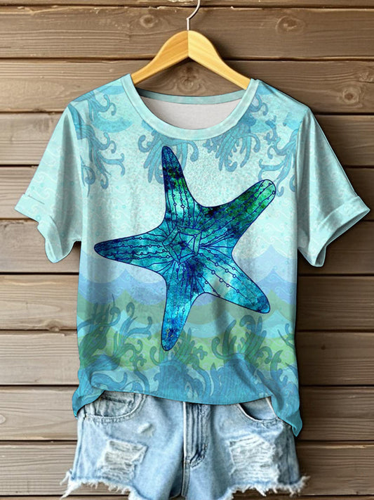 Women's starfish Print short-sleeved T-shirt