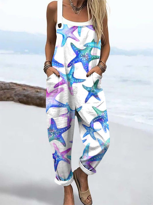 Women's  starfish Print Casual Overalls Wide Leg Pants