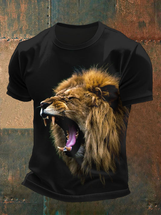 Men's ferocious lion face print T-shirts