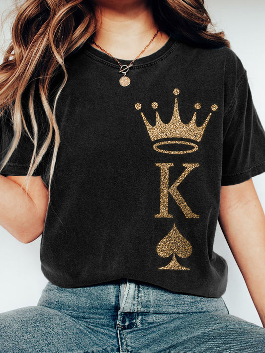 Women's Shiny Playing Card Art Print Washed T-Shirt