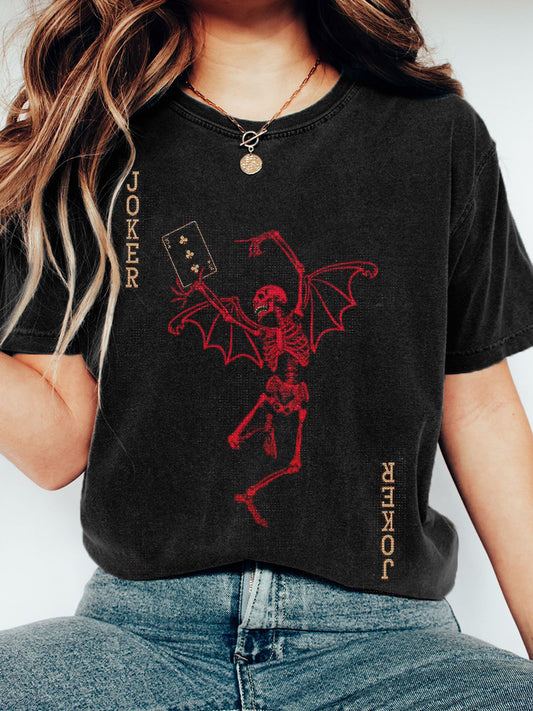 Women's Shiny Playing Card Art Print Washed T-Shirt