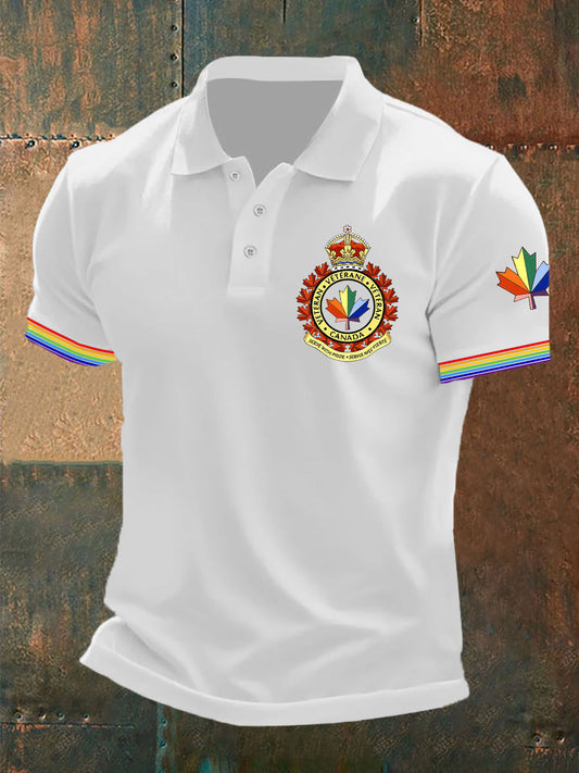 Men's Canadian Rainbow Veterans Print Casual Button Top
