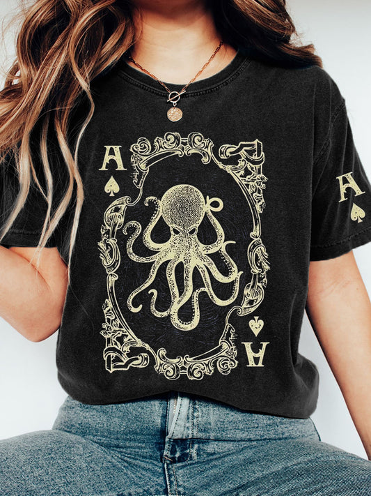 Women's Shiny Playing Card Art Print Washed T-Shirt