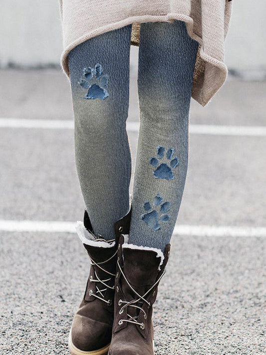 Women's denim paw leggings