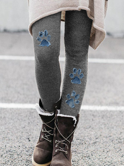 Women's denim paw leggings