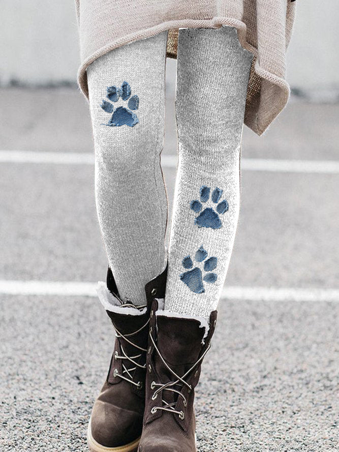 Women's denim paw leggings