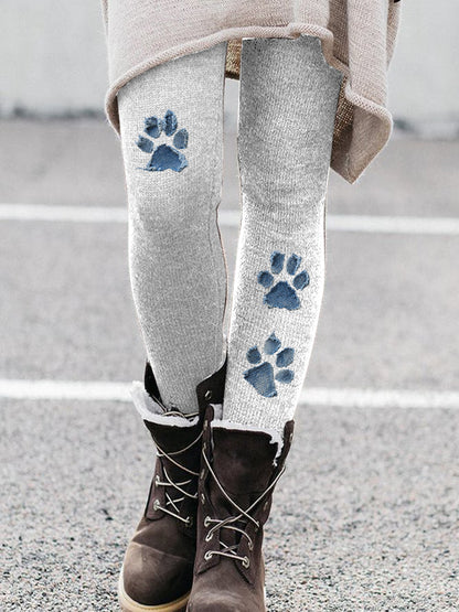 Women's denim paw leggings