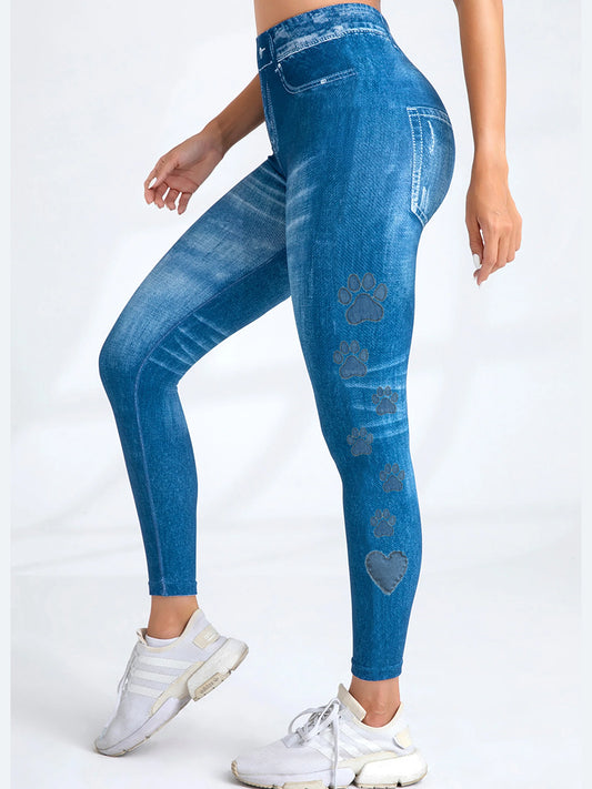 Women's denim paw leggings