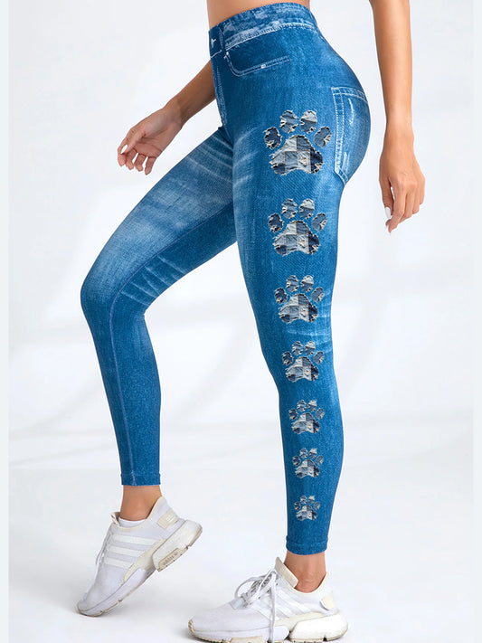 Women's denim paw leggings