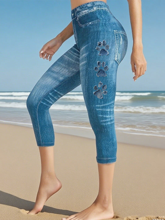 Women's Denim Paw Cropped leggings