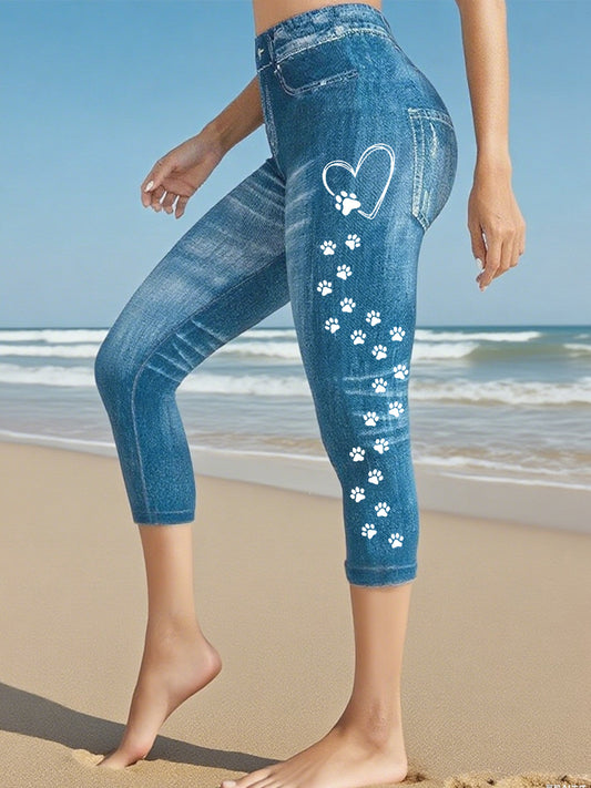 Women's Denim Paw Cropped leggings