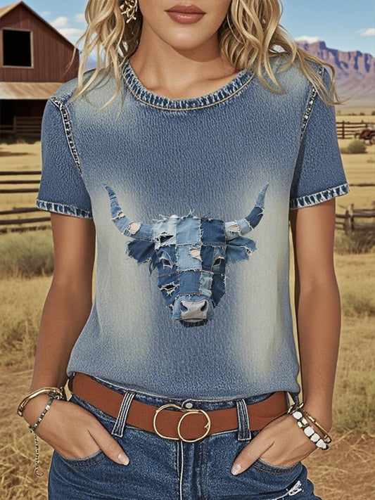 Women's Denim Western Highland Cattle T-shirt