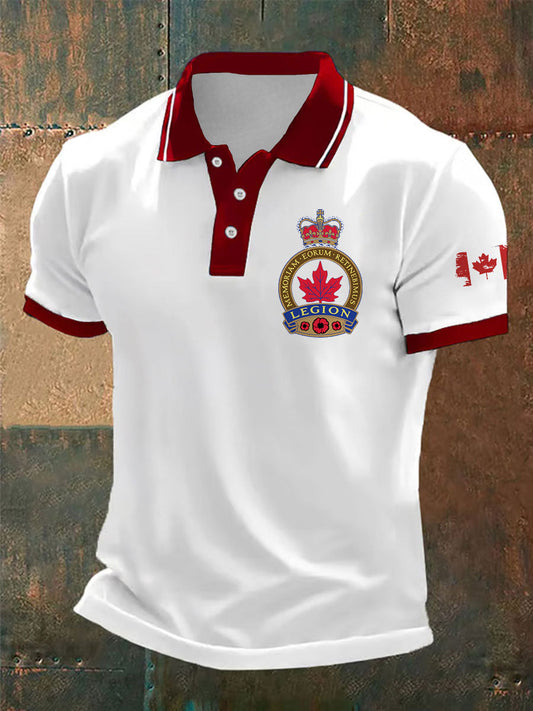 Men's Canadian Veterans Print Casual Button-Down Top