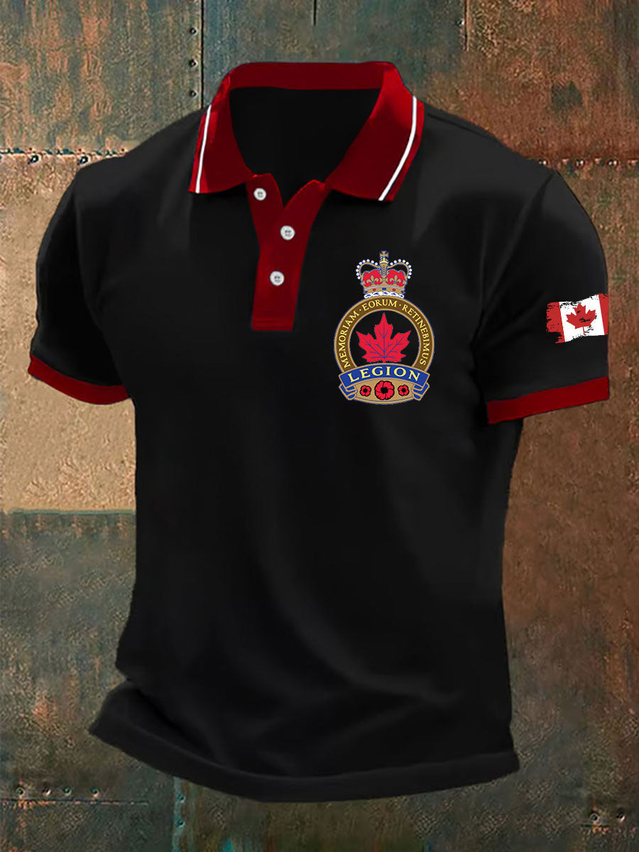 Men's Canadian Veterans Print Casual Button-Down Top